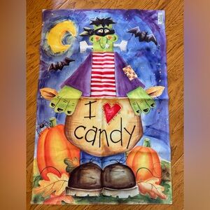 Toland Porch Flag Frankenstein Halloween I Love Candy 23 x 36 Garden Rare!